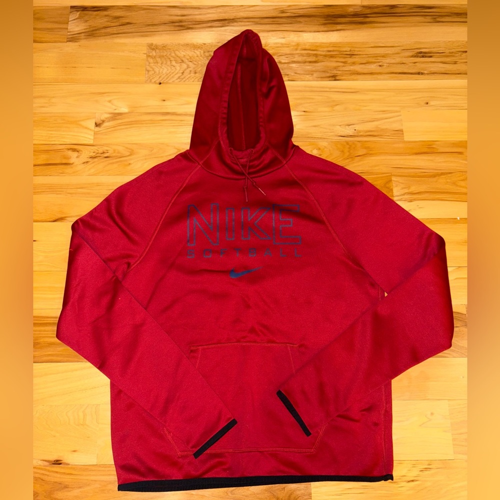 Nike Softball Dri-Fit Red Hoodie with Navy Logo